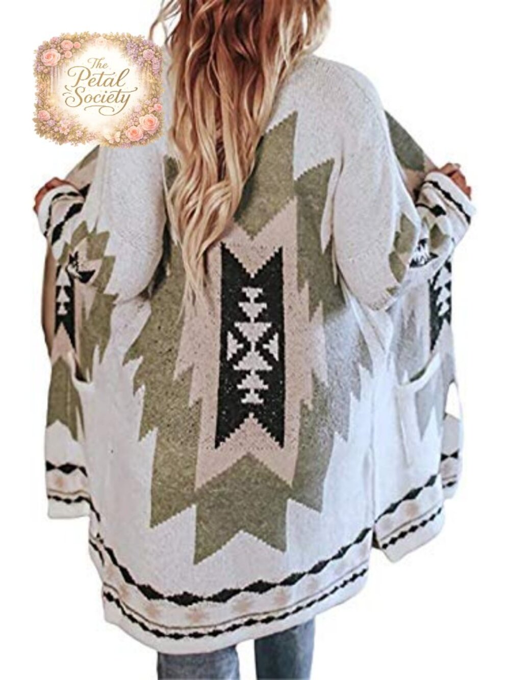 Womens Vintage Tribal Knitted Open Front Cardigan Sweater Coat with Pockets